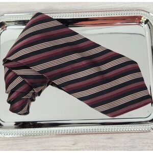 Calvin Klein‎ Mens Tie Burgundy And Black Striped 100% Silk 60"x4" Necktie